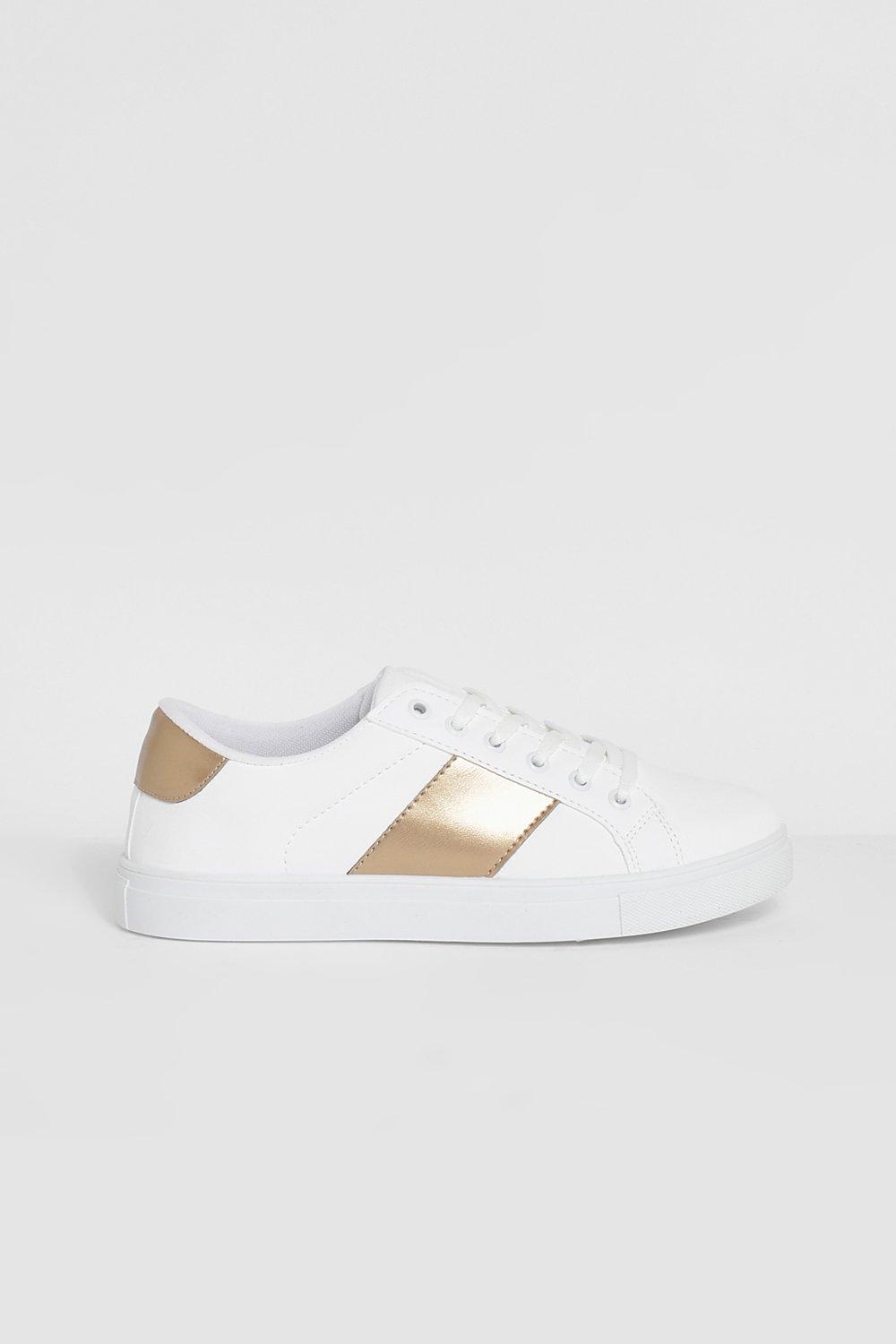 Side Stripe Metallic Detail Flat Sneakers